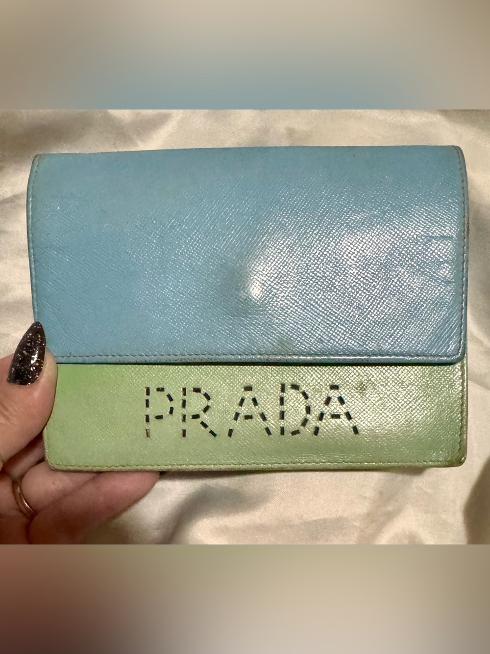 PRADA Vintage Bicolor Saffiano Leather Accordion Flap Wallet (Multi) 90s - GUC